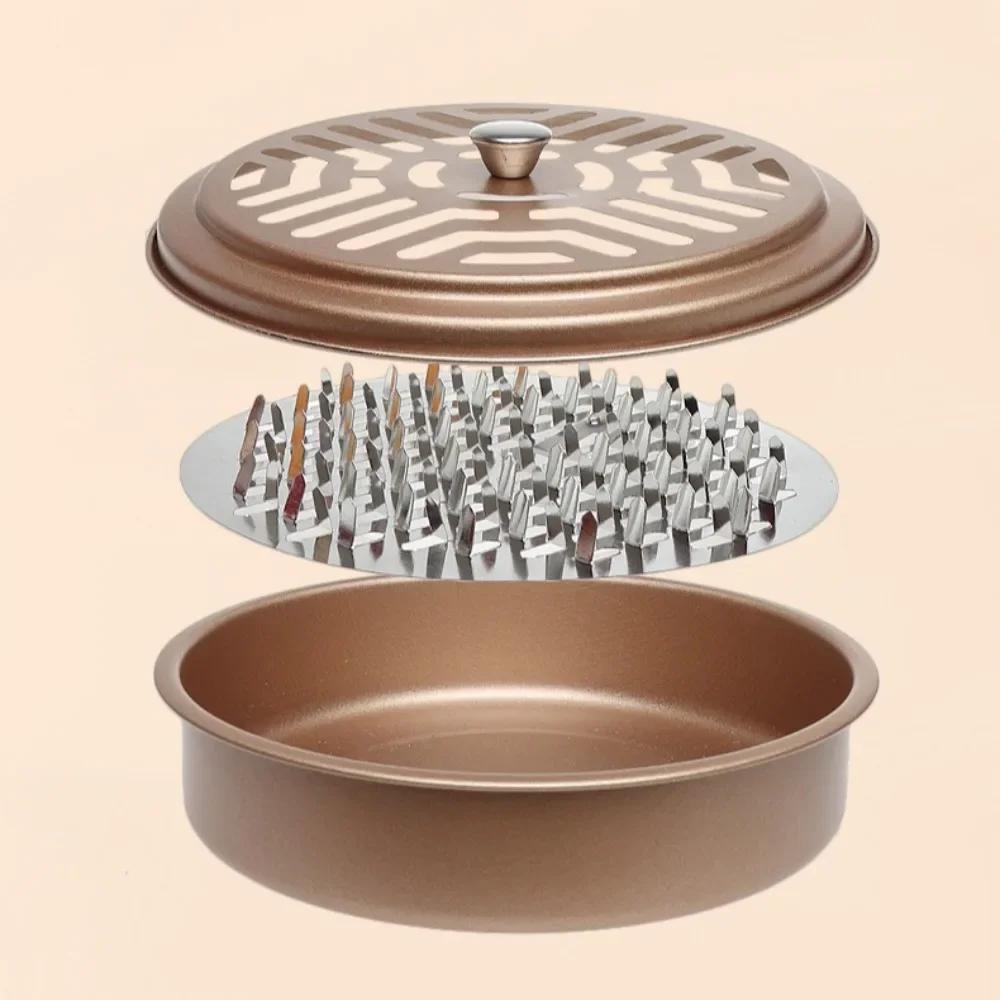 1PC Round Fireproof Mosquito Coil Box with Lid, Serrated Iron Coil Holder Tray, Outdoor Camping Tools