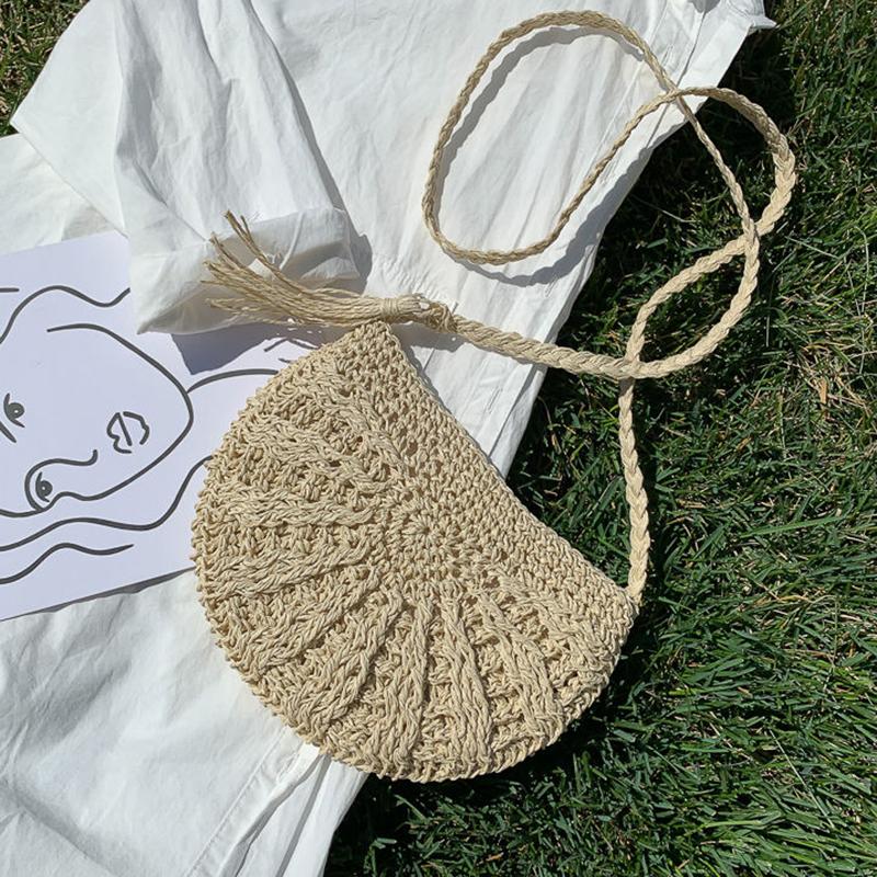 Yogodlns Тканые сумки через плечо в форме полумесяца, богемная соломенная сумка на плечо ручной работы, кошелек