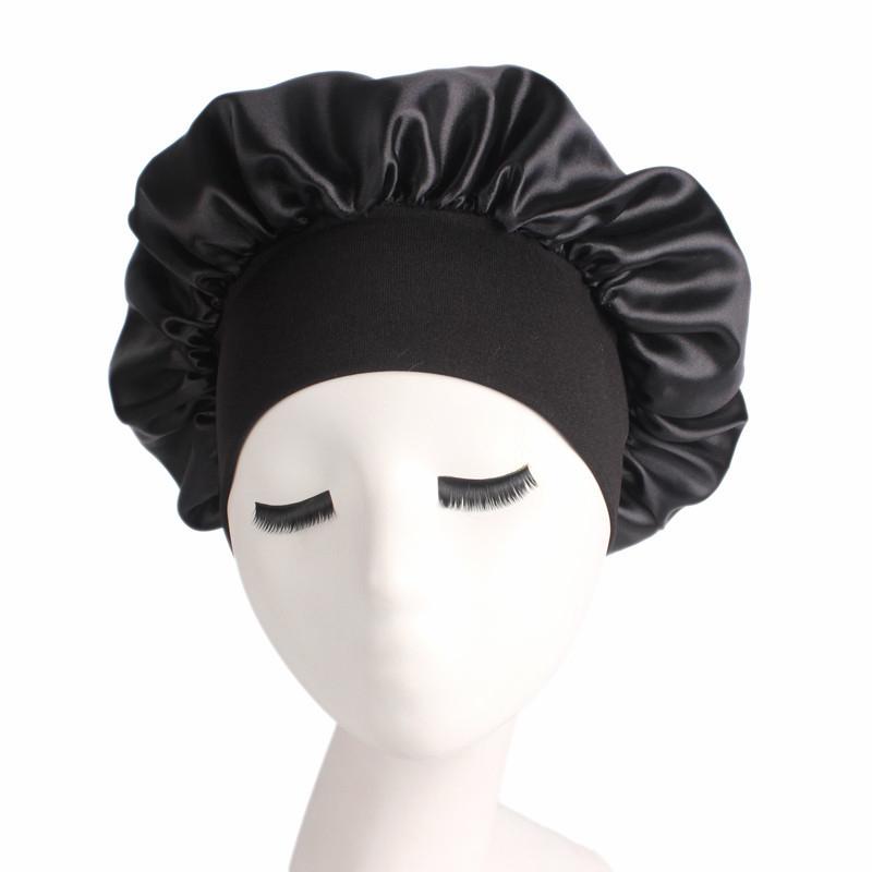 Soft Silk Hair Bonnet With Wide Band Comfortable Night Sleep Hat Hair Loss Cap
