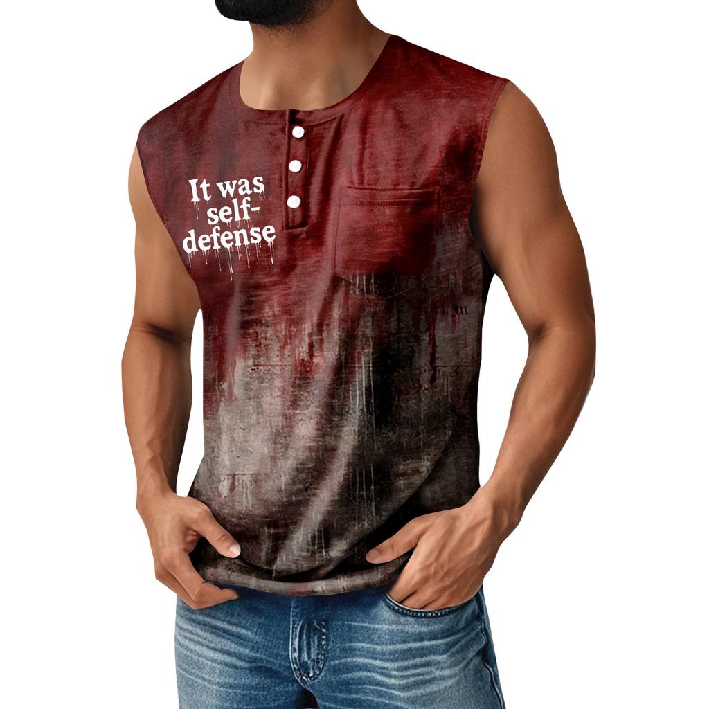 Мужской спортивный жилет без рукавов с принтом на Хэллоуин, на пуговицах, с карманом