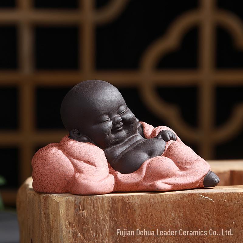 Фиолетовый песочный чайный питомец Маленький монах Большой живот Майтрейя Будда Декор для чайной церемонии и украшения автомобиля