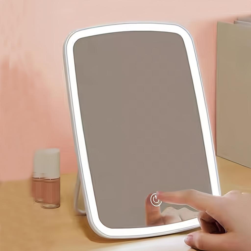 LED Folding Vanity Mirror with Touch Sensor, 3 Color Illumination Modes - White, Natural and Warm Light, Adjustable Brightness