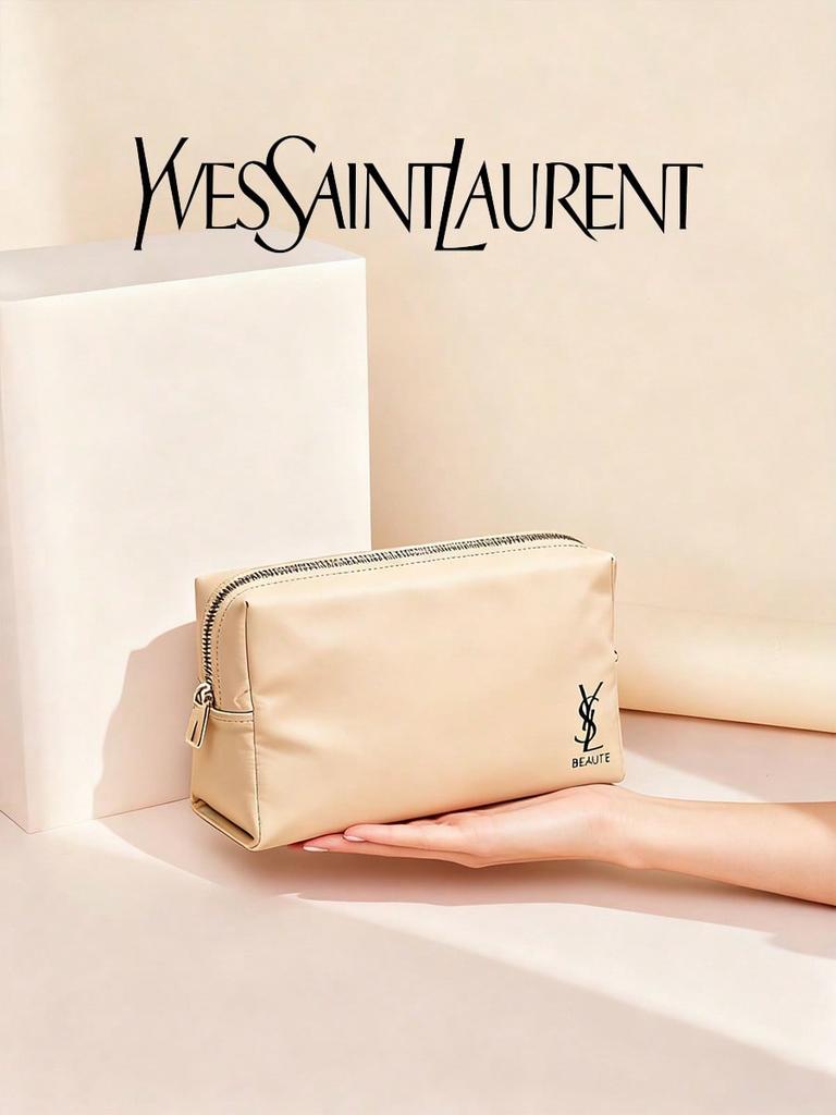 Косметичка YSL из коричневой кожи - Блестящая и яркая, элегантная и модная, удобная для переноски, незаменимая для путешествий