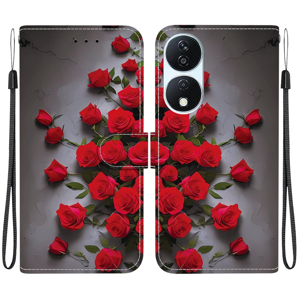 Чехол-книжка из искусственной кожи ручной работы для Honor X7b, противоскользящая противоударная крышка с ремешком на запястье и дизайнами в виде сердца/розы и кошки