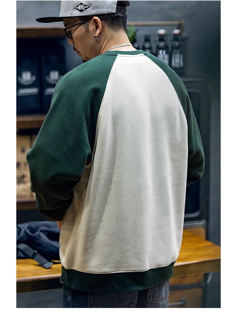 Men's Trendy Color Block Fleece-Lined Sweatshirt - Autumn/Winter Casual Loose Fit, Plus Size, Long Sleeve, Round Neck