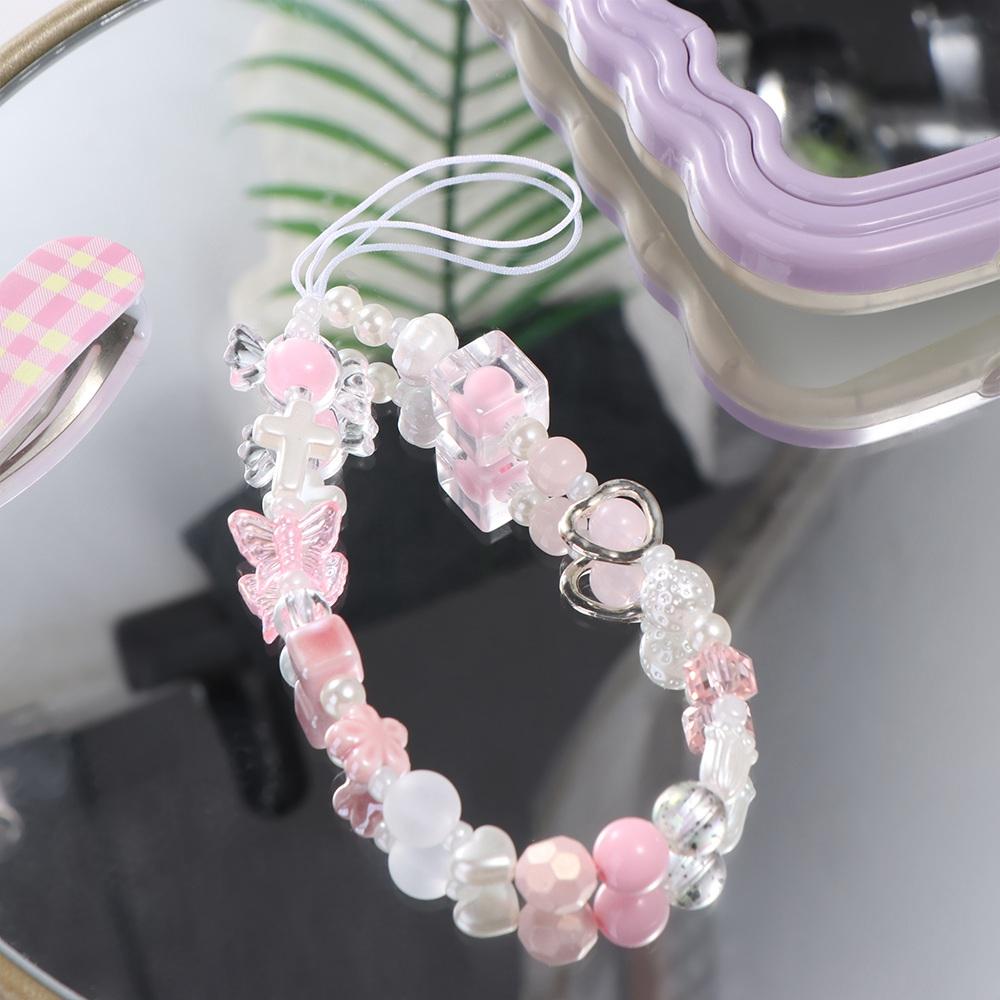 Heart Star Cellphone Strap Pink Pearl Cool Girl Phone Chain Lovely Y2k Phone Lanyard Jewelry Gift