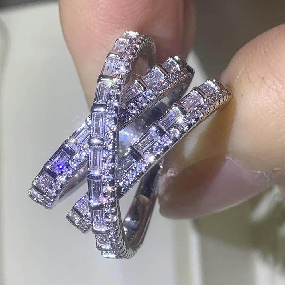 Стильное женское кольцо-крест с бриллиантовым кристаллом CZ, модные женские свадебные аксессуары, изысканные роскошные ювелирные изделия