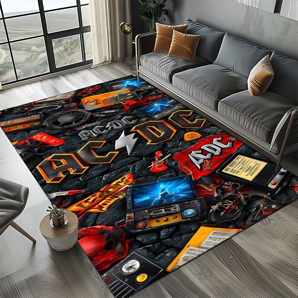 3D AC-DC-Rock Band Мультяшный Ковер Большой, Ковер для Гостиной Спальни Дивана Прихожей Декор, Детский Нескользящий Коврик