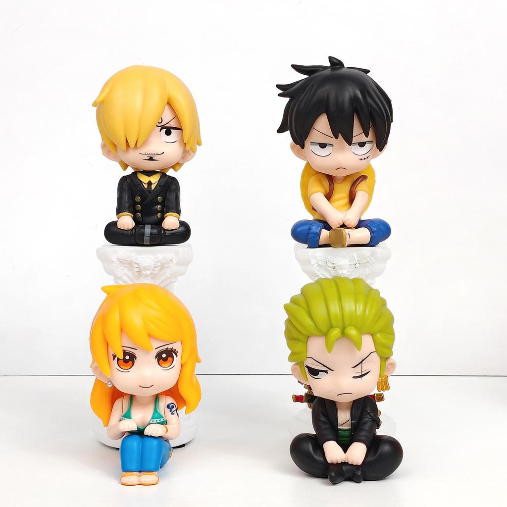 10 см В наличии One Piece Луффи Ророноа Зоро Нами Санджи Мини-фигурка Аниме Кавайи Сидячие игрушки Настольные украшения для автомобиля Модели Подарки