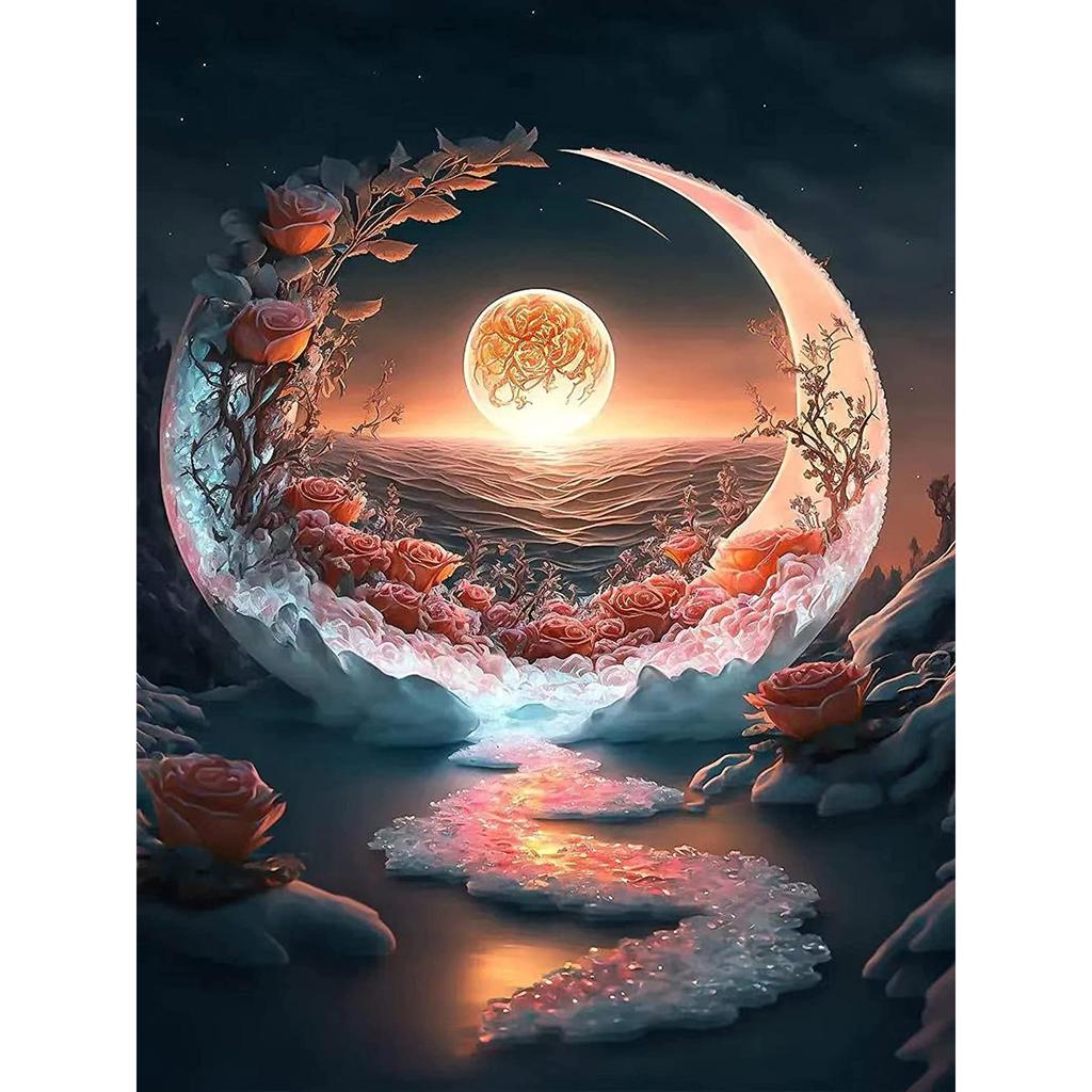 HuaCan алмазная живопись DIY комплект ночной пейзаж картина полная круглая дрель мозаика картины с луной вышивка домашний декор