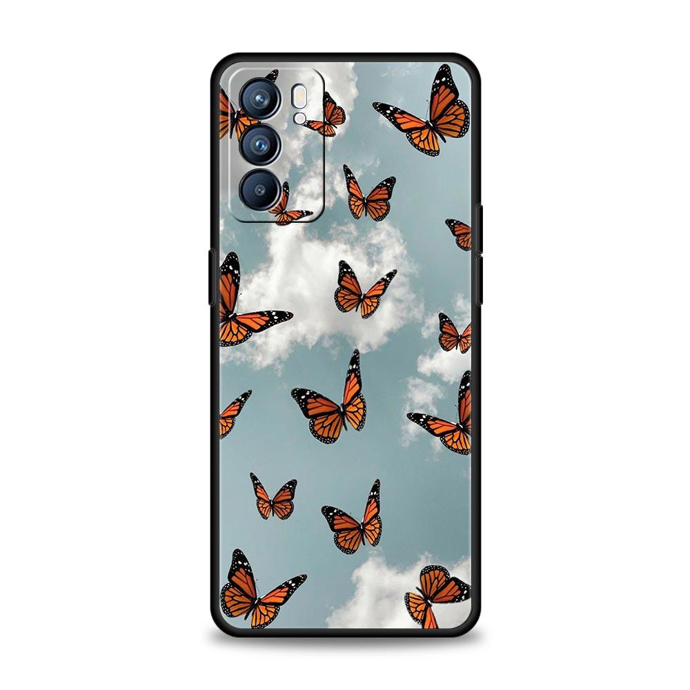 Butterfly Phone Case For Oppo Find X5 A54 A53 A52 A9 2020 A15 A95 A16 A76 A74 A12 Reno7 SE Reno6 Pro Plus 5G Soft Black Cover