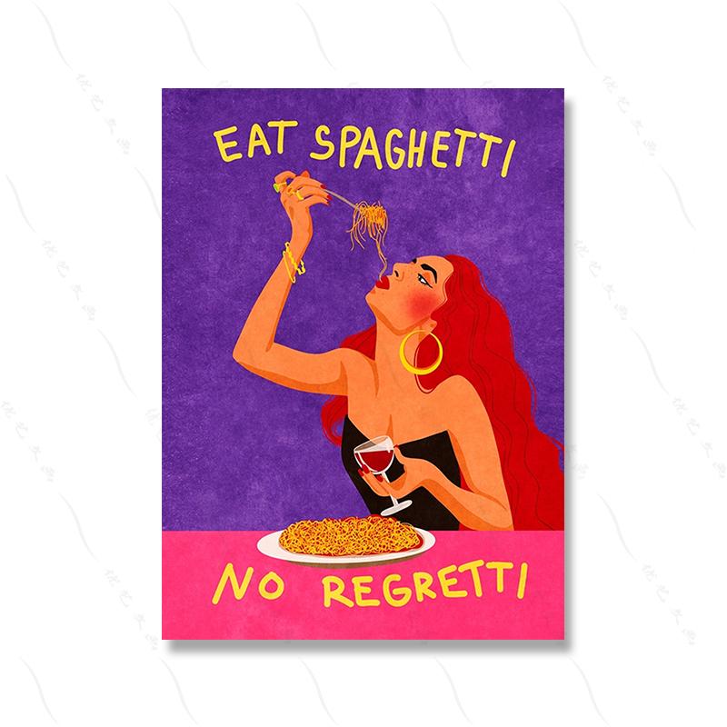 Ретро Всегда Цветы Настенная Печать Цветной Банан Горячая Яичница Иллюстрация Абстрактный Плакат Ешь Спагетти Кухня Картина На Холсте