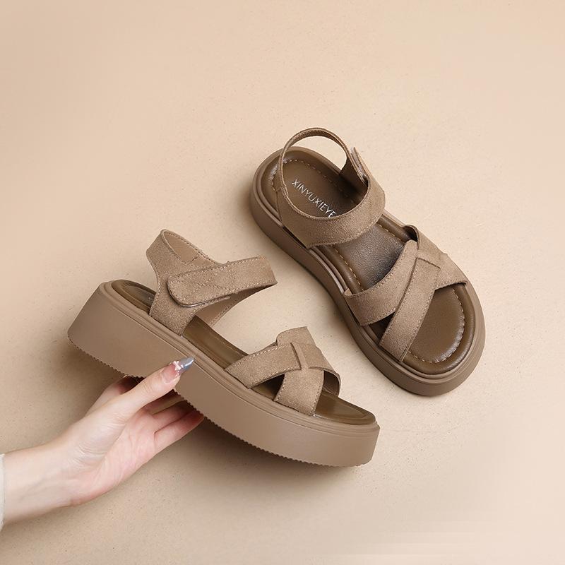 Женские летние новые сандалии на платформе с открытым носком, нескользящие, дышащие, универсальные пляжные сандалии на липучке