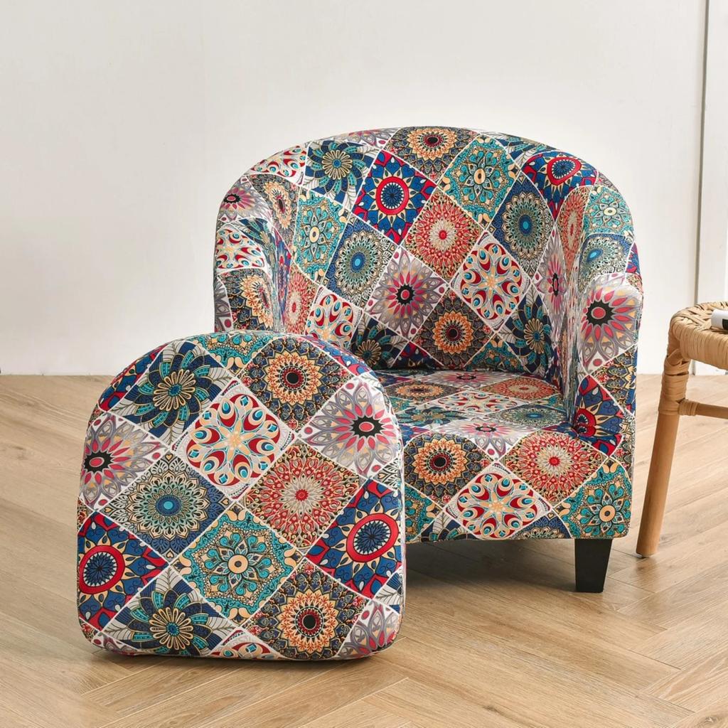 Stretch Club Chair Slipcover 2 Piece Printed Tub Chair Slipcover Stretch Armchair Cover Single Sofa Cover Furniture Protector