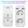 EU Extension Double Socket Adapter with 2 USB Power Strip EU Plug Adapter Smart Socket