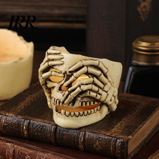 Realistic Halloween Ornaments Skull Candle Holder Decor, Resin Gothic Table Ornament, Spooky Shelf Durable Decorations Decor for Party Home, Trick or