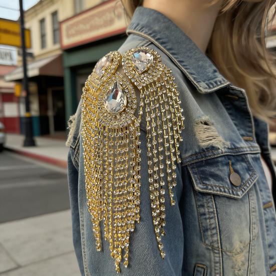 Эполет с бахромой и стразами, эполет-капля на плечо, сверкающий эполет с кисточками, аксессуар для костюмированной вечеринки, сценического выступления