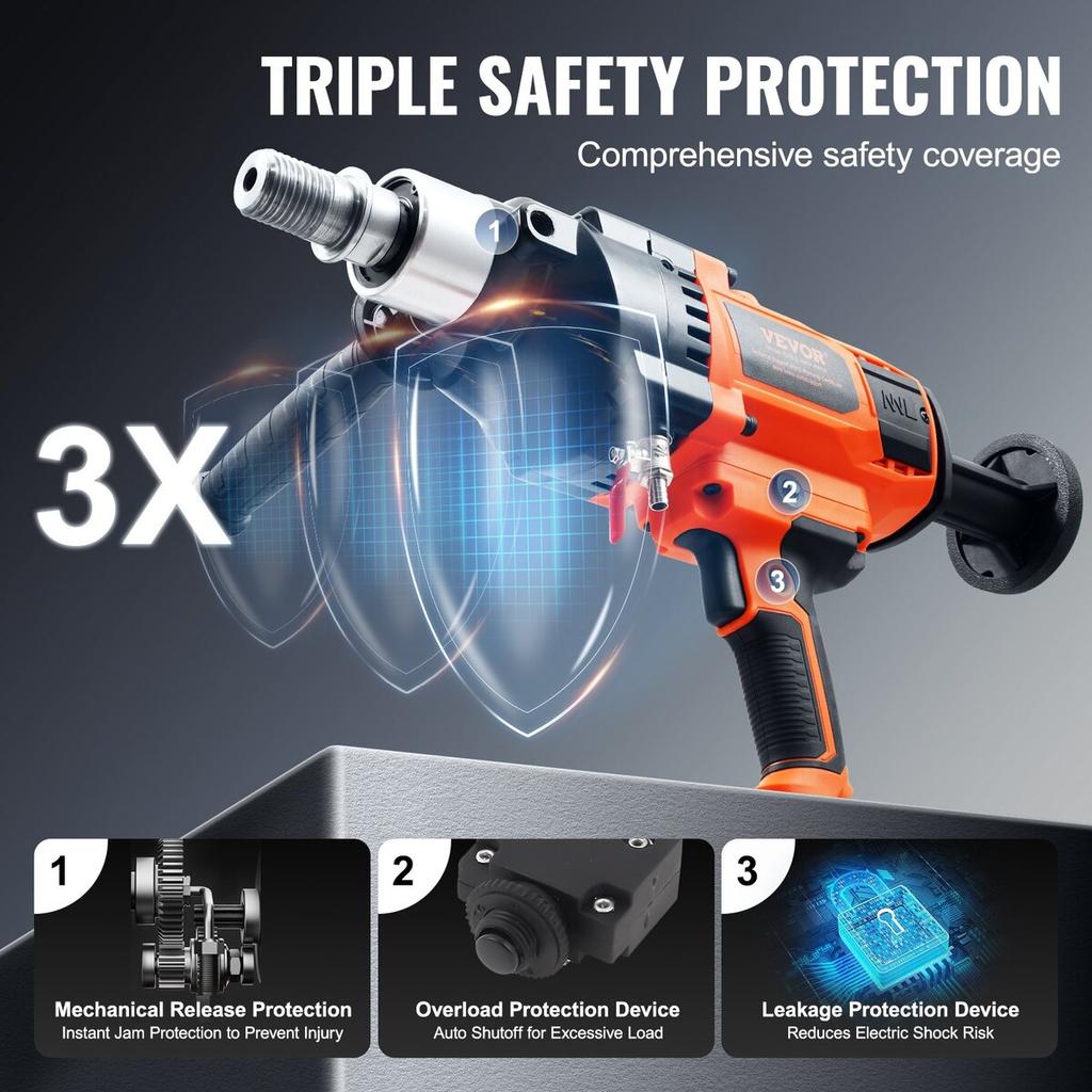 Core Drill Machine 0.8-7.1in Dia 2600W Handheld Core Drill Rig for Mixing