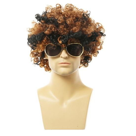 Wig Dress Up Set Necklace Ring Sunglasses Fake Moustache Vintage 80s Cosplay Party Disco Costume Photo Prop Performance Curly Wig