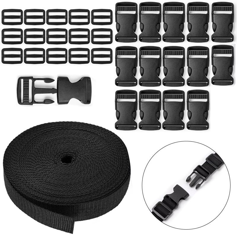 1Set Backpack Side Release 10 Meters DIY Buckle Clip Black Nylon Webbing Strap Plastic Bags