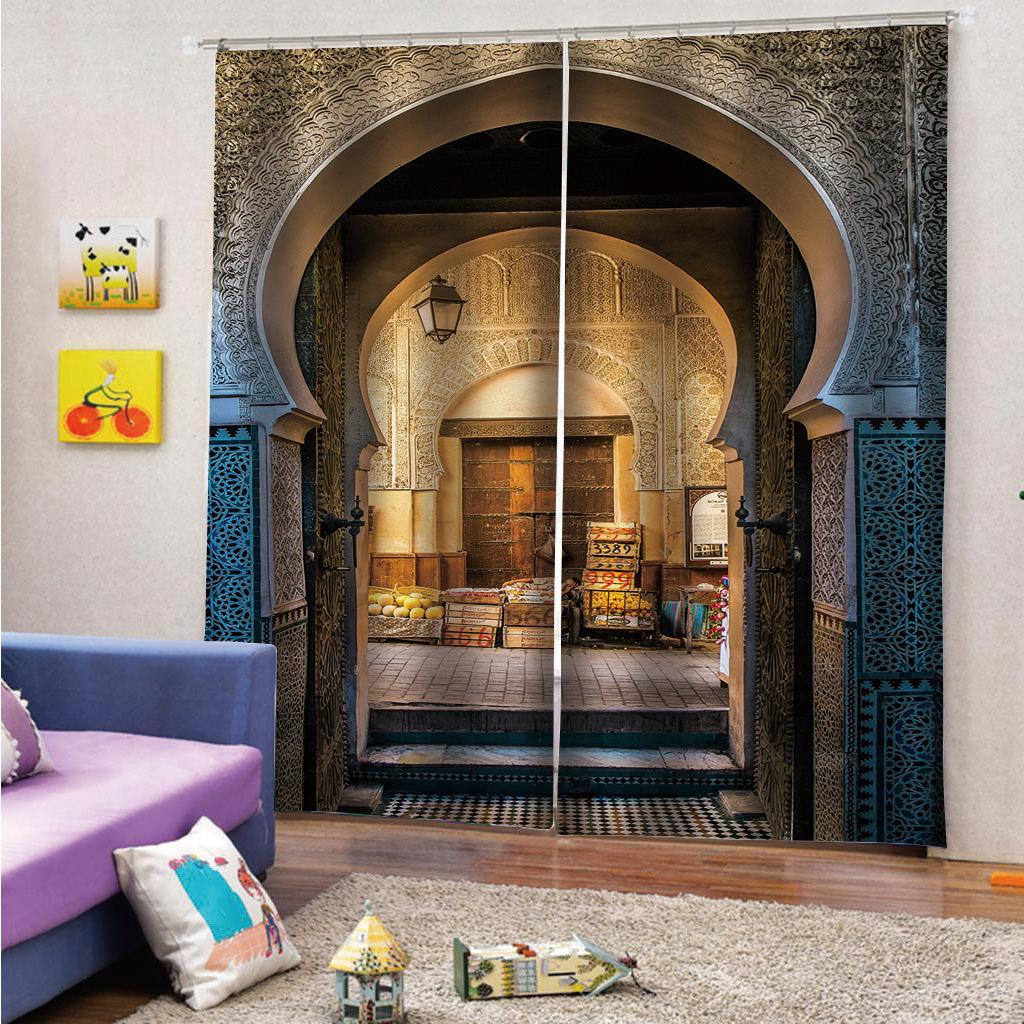 Состаренные ворота, геометрический узор, дизайн дверного проема, вход, архитектурные шторы в восточном стиле, оконные шторы для декора спальни