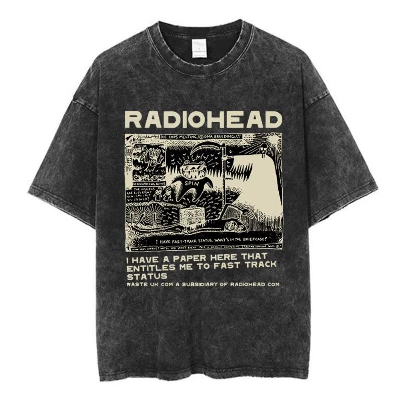Radiohead Рок-группа Футболка из стираного хлопка Мужская Женская Хип-хоп Музыкальная футболка Модная футболка с коротким рукавом Летние футболки оверсайз Топы