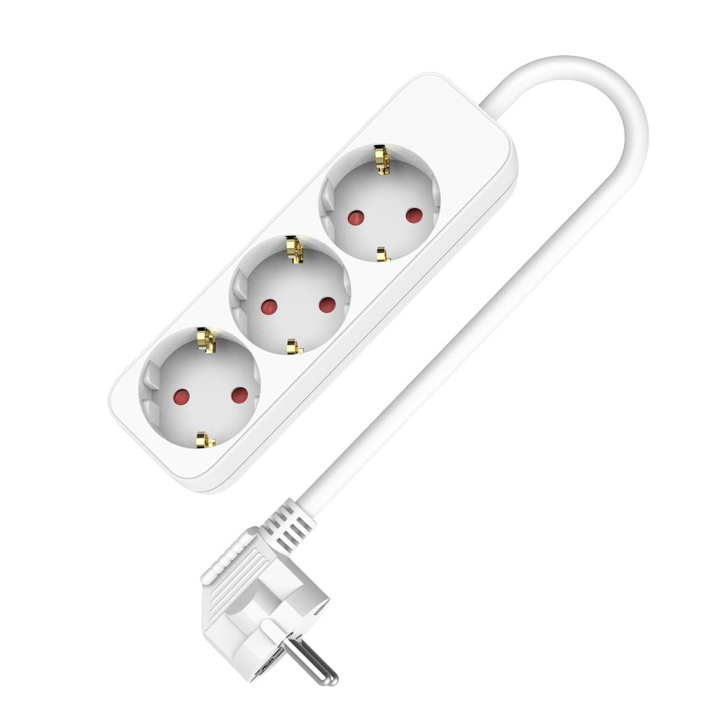 Power Strip Extension Cord 3 Schuko Sockets 3M Cable White Thick