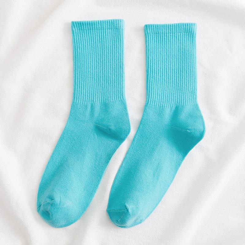 Colorful Women's Medium-Tube Cotton Socks - Trendy Macaron Candy Colors for Spring and Autumn