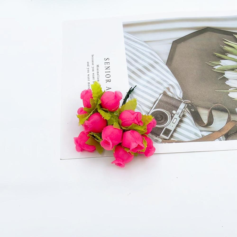 12 шт./лот Искусственные цветы Шелковая роза Мини-букет Рождество Дом Свадьба Новый год DIY Украшение подарочной коробки Поддельные растения