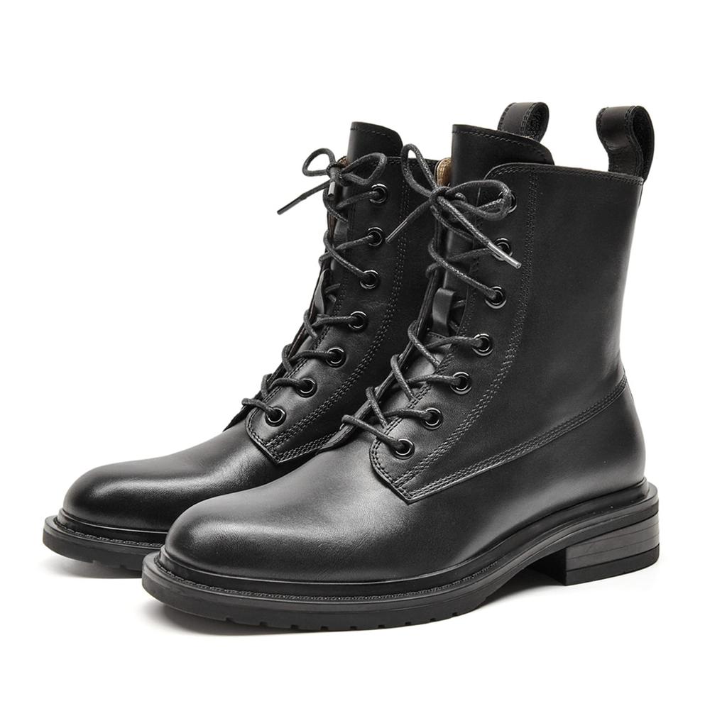 Оригинальные женские ботинки на шнуровке ZUYEE с низкой боковой молнией, кожаные, на каблуке, ботинки на шнуровке, ботинки, стиль, черные, 24,0 см