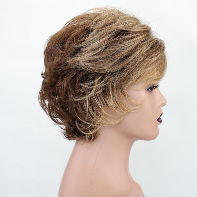 Женский синтетический парик, смешанные коричневые светлые парики, короткие многослойные кудрявый парик с челкой для женщин, повседневный праздничный костюм, термостойкое волокно