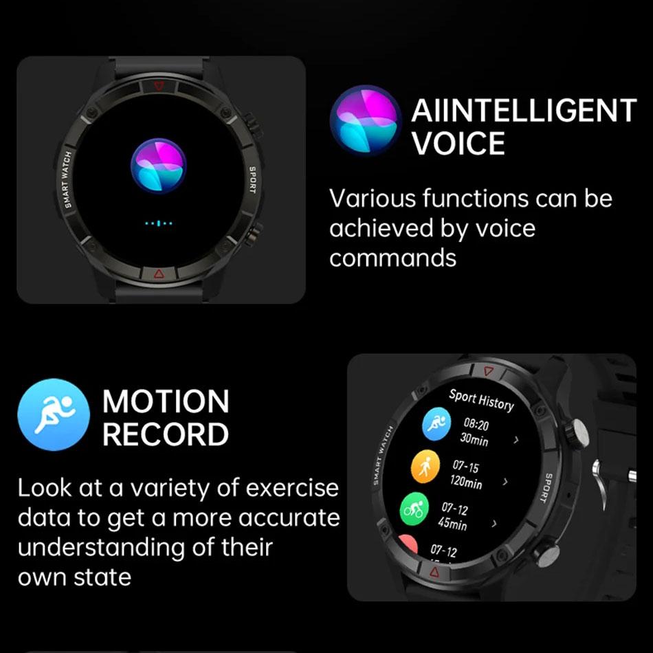 LUCKYSTART Smart Watch Men 2024 Новые спортивные часы с дисплеем 1,6 дюйма AMOLED, 4G ROM, голосовые вызовы, локальная музыка, водонепроницаемые мужские умные часы