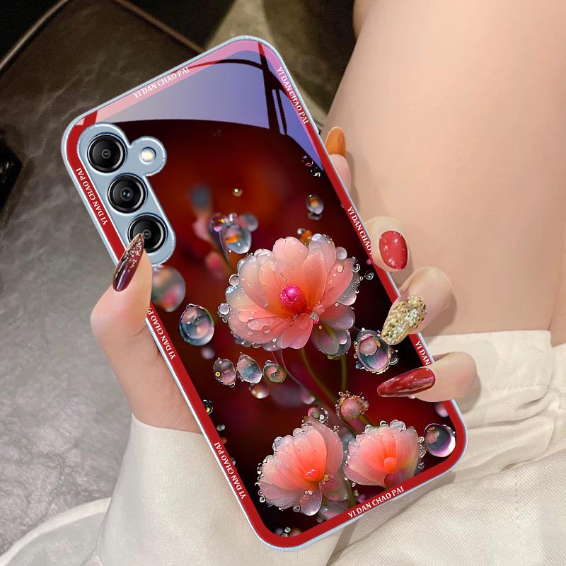Цветок Росы Белый Для Samsung Galaxy A14 4G 20 30 52 20S 21S 22 A32 33 34 42 50 51 53 54 70 71 72 73 5G Стеклянный Чехол для Телефона