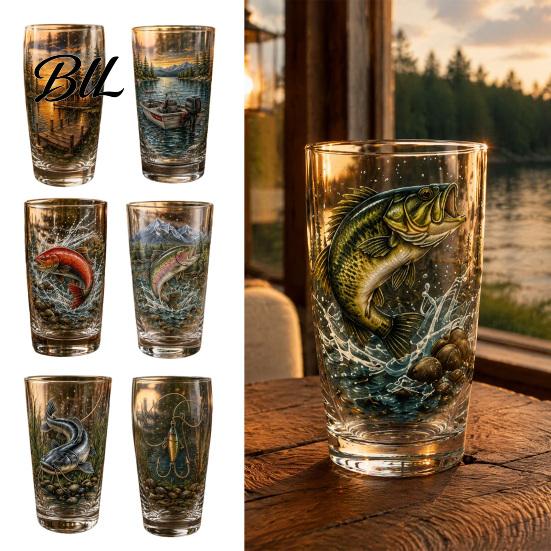 Outdoor Camping Drinkware Fishing Pint Glass Cup, Realistic Jumping Fish Pattern Design, Thickened Enthusiast Gifts Creative Cup for And Cabin
