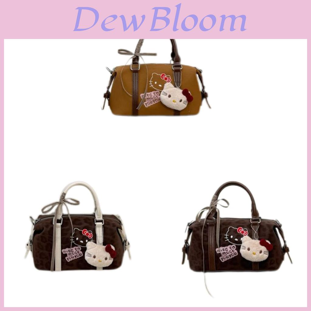 Japanese Vintage Leopard Print Hello Kitty Shoulder Bag With Pu Material For Daily Use