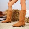 British Style Suede Pointed Toe Low-heeled Knight Boots for Winter 2025 New Plus-size Embroidered Sleeve Mid-leg Boots