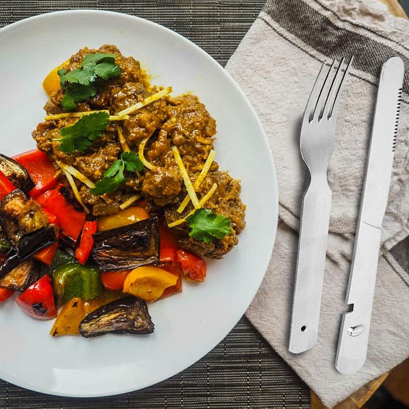 4-в-1 портативная походная ложка, вилка, нож и открывалка для бутылок/консервов из нержавеющей стали, военная походная утварь, дорожный мультитул