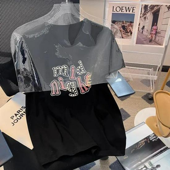 220 г Модный бренд Хлопок Extra Large С бисером и вышивкой Круглый вырез Свободный Короткий рукав Футболка