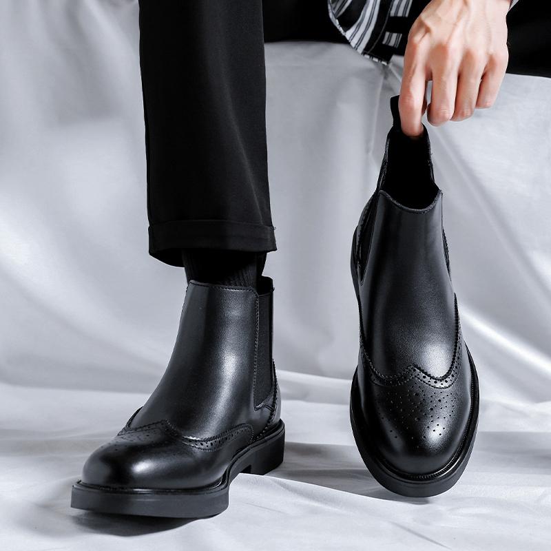 Мужские ботинки челси на высокой платформе, дышащие, из кожи, новый модный тренд, универсальные, японские, корейские, деловые, повседневные, под костюм, мужская обувь