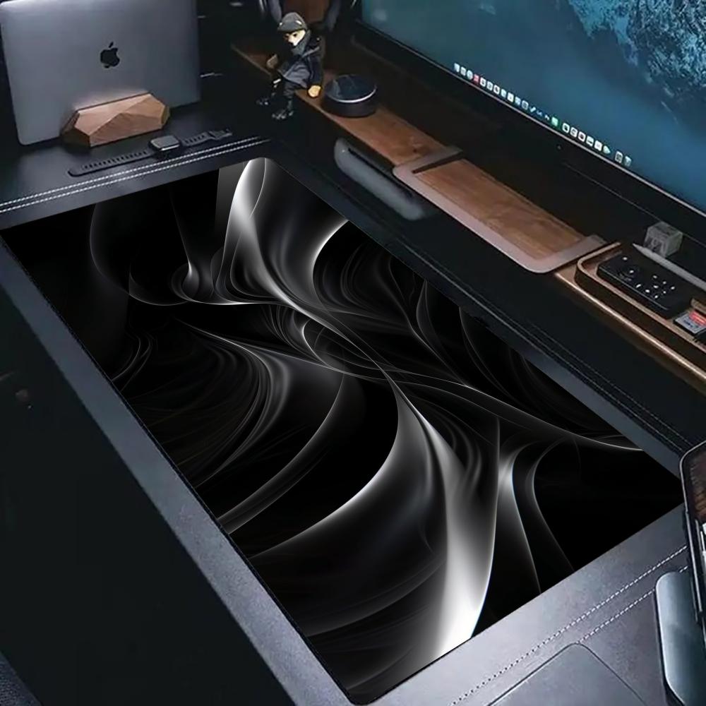 Large Gaming Desk Mat Black Abstract Pattern Non Slip Stitched Edges Smooth Mousepad For PC Gamer Laptop Office Desktop Decor