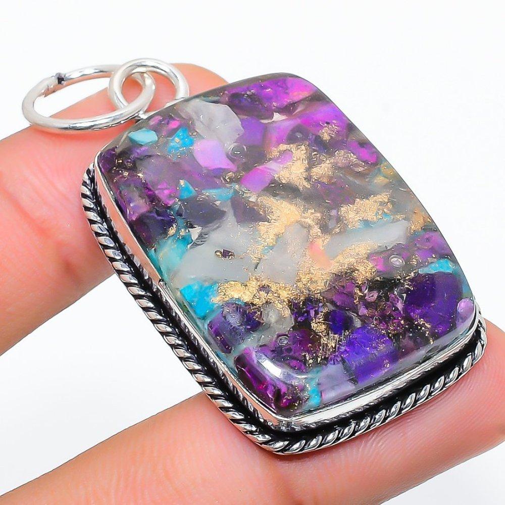 Подвеска из натурального колючего устричного камня ручной работы из стерлингового серебра 925 пробы 2,21 дюйма j4Y33