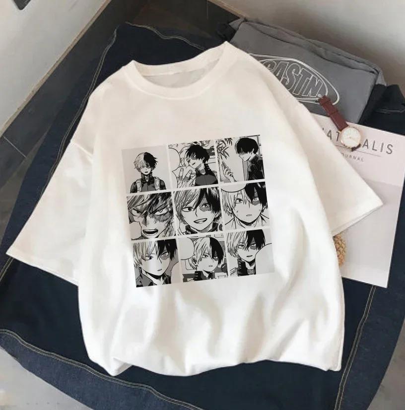 Футболка с Чиби Деку и Шото из Моей Геройской Академии с Кошачьими Ушками, Унисекс Аниме Streetwear Футболка, Повседневный Топ с Коротким Рукавом из 100% Хлопка