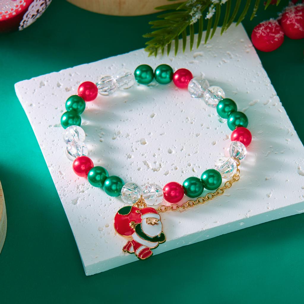Classic Christmas Colorful Beaded Bracelets for Women Cute Santa Claus Xmas Tree Snowman Pendant Bracelets Friendship Jewelry
