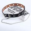 Women Punk Chain Belt Adjustable Black Double/Single Eyelet Grommet Metal Buckle Leather Waistband for Jeans