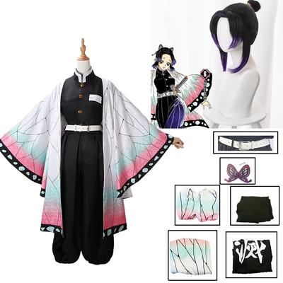 Аниме Клинок, рассекающий демонов Костюм для косплея Кочо Шинобу Kimetsu No Yaiba Кочо Униформа Парики Волосы Хэллоуин Для Детей Взрослых Кос Вечеринка