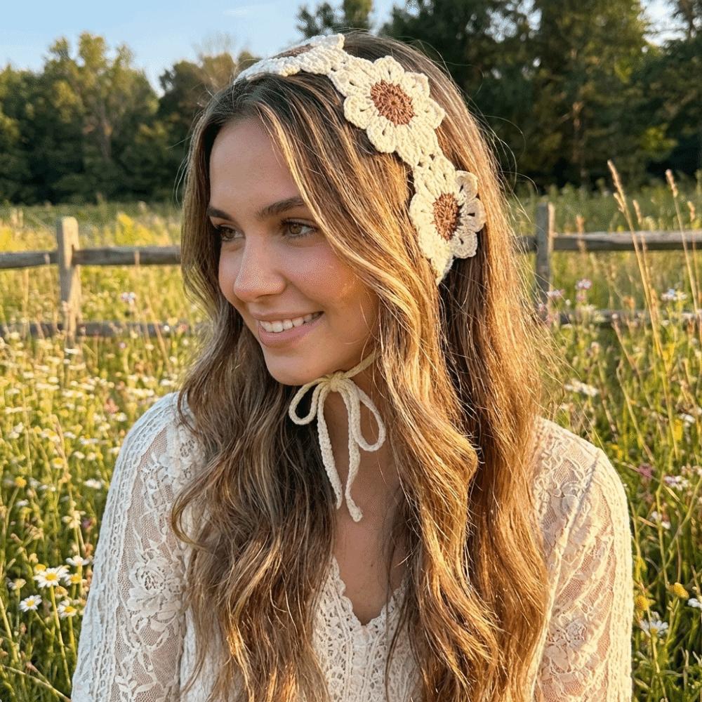Turban Pastoral Style Headscarf Colorful Knitted Hair Band Flowers Hairband Clothing Accessories