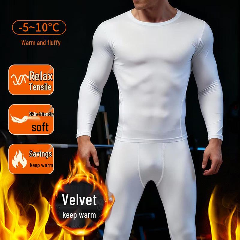 Мужской зимний комплект для фитнеса: Быстросохнущий комплект с бархатной подкладкой: Лонгслив и Штаны для Бега и Тренировок