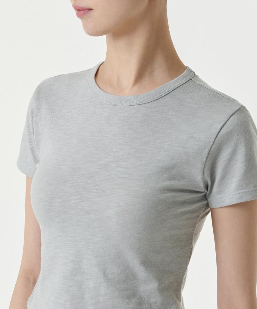 MUSINSA STANDARD WOMAN Женская облегающая укороченная футболка с круглым вырезом и фактурой "slub" [Серый меланж]