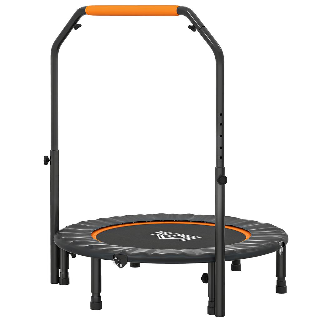 40" Foldable Mini Fitness Trampoline, with Adjustable Foam Handle, Orange