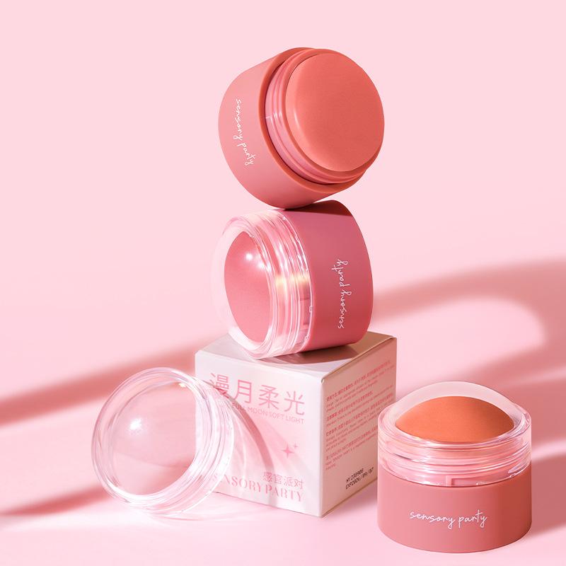 Sensory Party Cream Blush, Shimmer Peachy Orange Blush Stick for a Natural, Dewy Look Long-Lasting, Blendable Cheek Color In 6 Shades